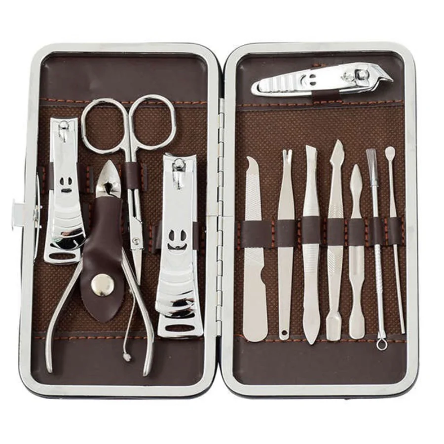 Nail Art Manicure Tools Set Nail Kit Clipper Scissors Tweezer Sets Stone Pattern Case For Nail Stainless Steel 12 PCS/set