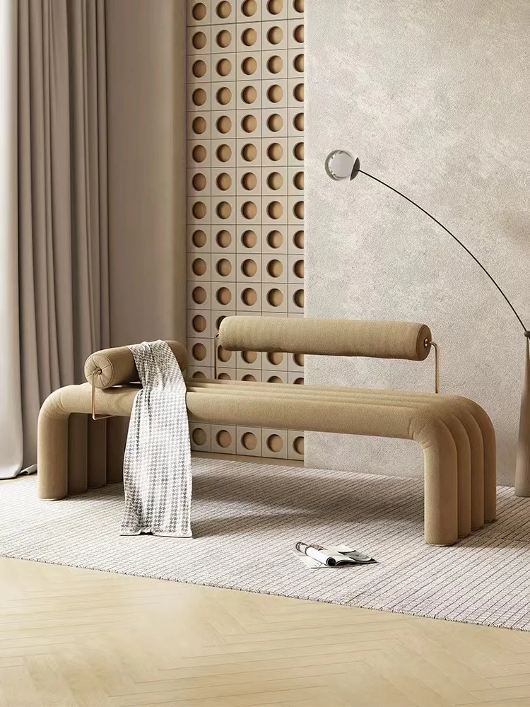 Cream Style Light Luxury Metal Fabric Sofa Stool Nordic Model Bedroom Bed End Stool Fashion Stainless Steel Shoe Stool Sofa