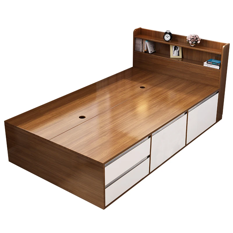 Съемная простая японская татами, двойная кровать с мягкой обивкой из массива дерева с хранилищем, мебель для маленькой квартиры