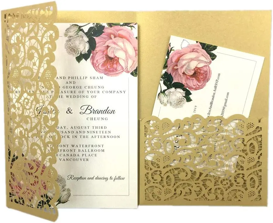 europe style germany wedding invitation card Burgundy Vintage Tri Fold Laser cut Hollow pocket invitaciones de boda