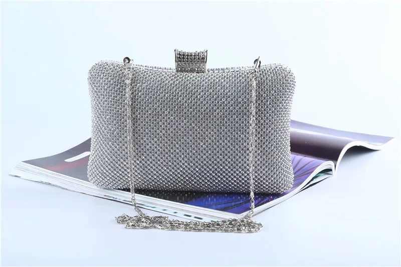 Factory direct wholesale classic crystal evening bag brand new diamond box clutch with satin lining for women party prom banquet