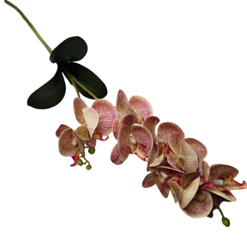 Decorative Floral 3D Printing 9 Heads Artificial Flower Phalaenopsis Orchids Stem With Leaves