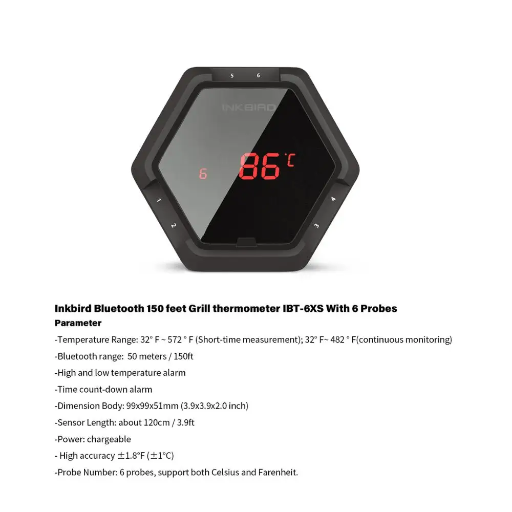 IBT-6XS easy read meat thermometer with six probes