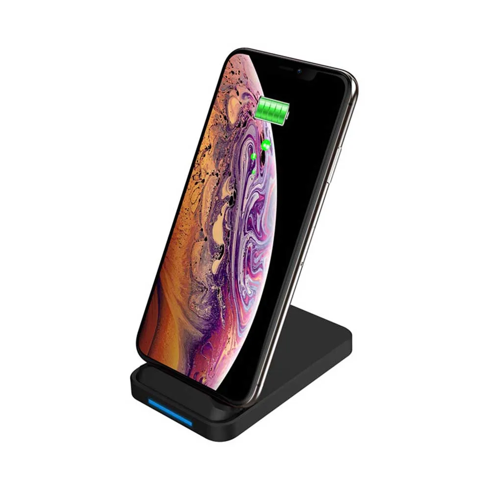 
Hot Selling on Amazon Qi Double Coil 10W Fast Wireless Phone Charger Stand with Led Light 