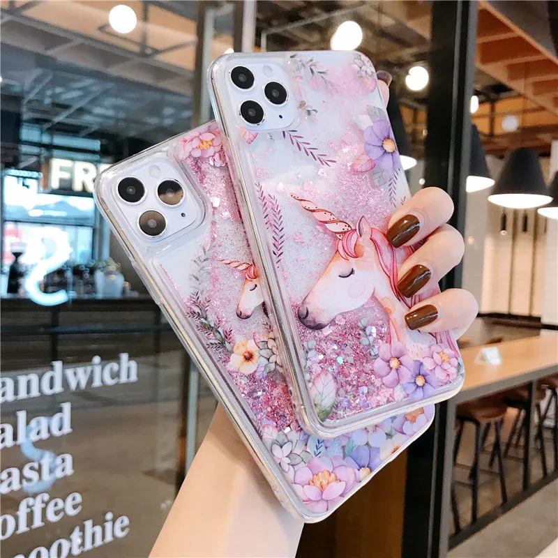 luxury Unicorn wonderland Liquid Quicksand Phone Case for oppo reno 6 4g 5g realme narzo 50a 50I Shockproof Quicksand Cover