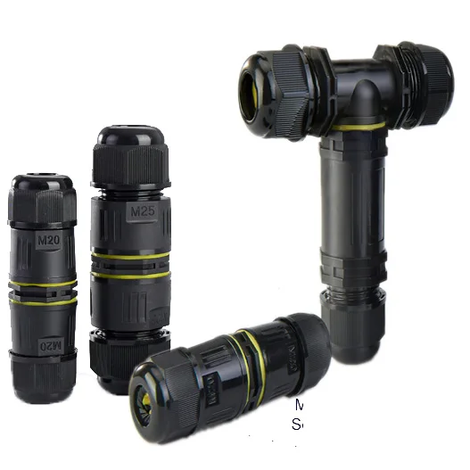 2Pin 3Cores Plastic Straight Screw Type Electrical Power Outdoor IP68 M20 Waterproof Electrical Wire LED Cable Connector