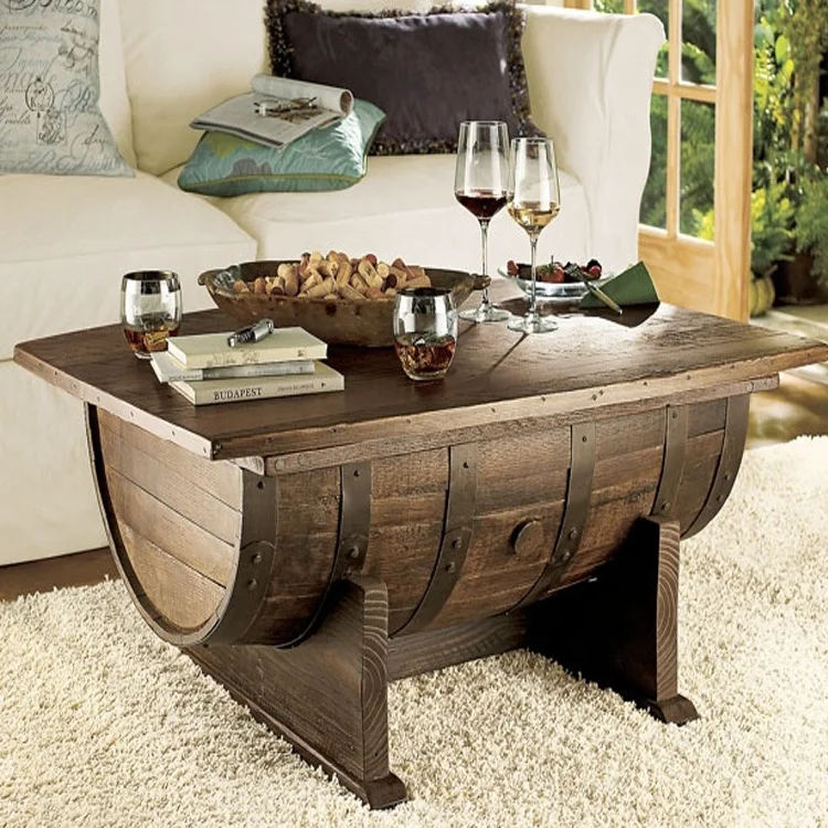 European style wooden wine barrel coffee table