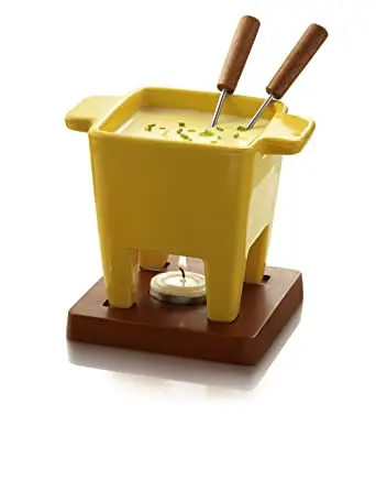 Four Feet Square Cheese Fondue Pot with Wooden Stand