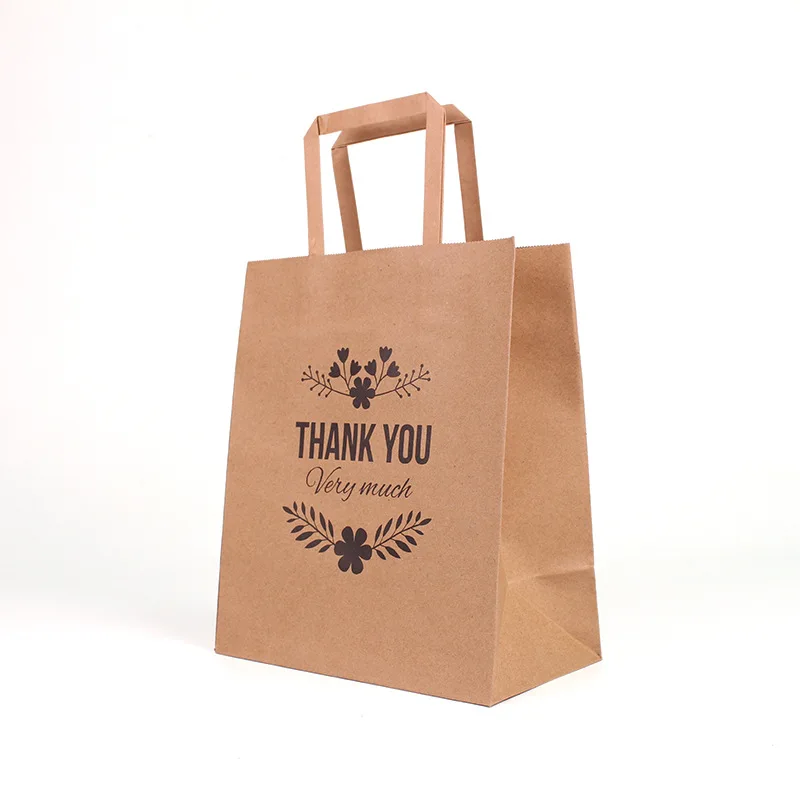 Factory Price Custom Logo Printed Take Away Kraft Craft Bolsa De Papel Paper Bag With Flat Handle