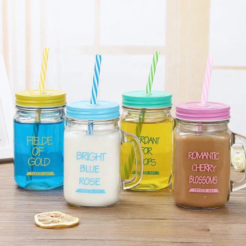 16oz 480ml Glass Mason Jar With Metal Lid With Hole for Straw
