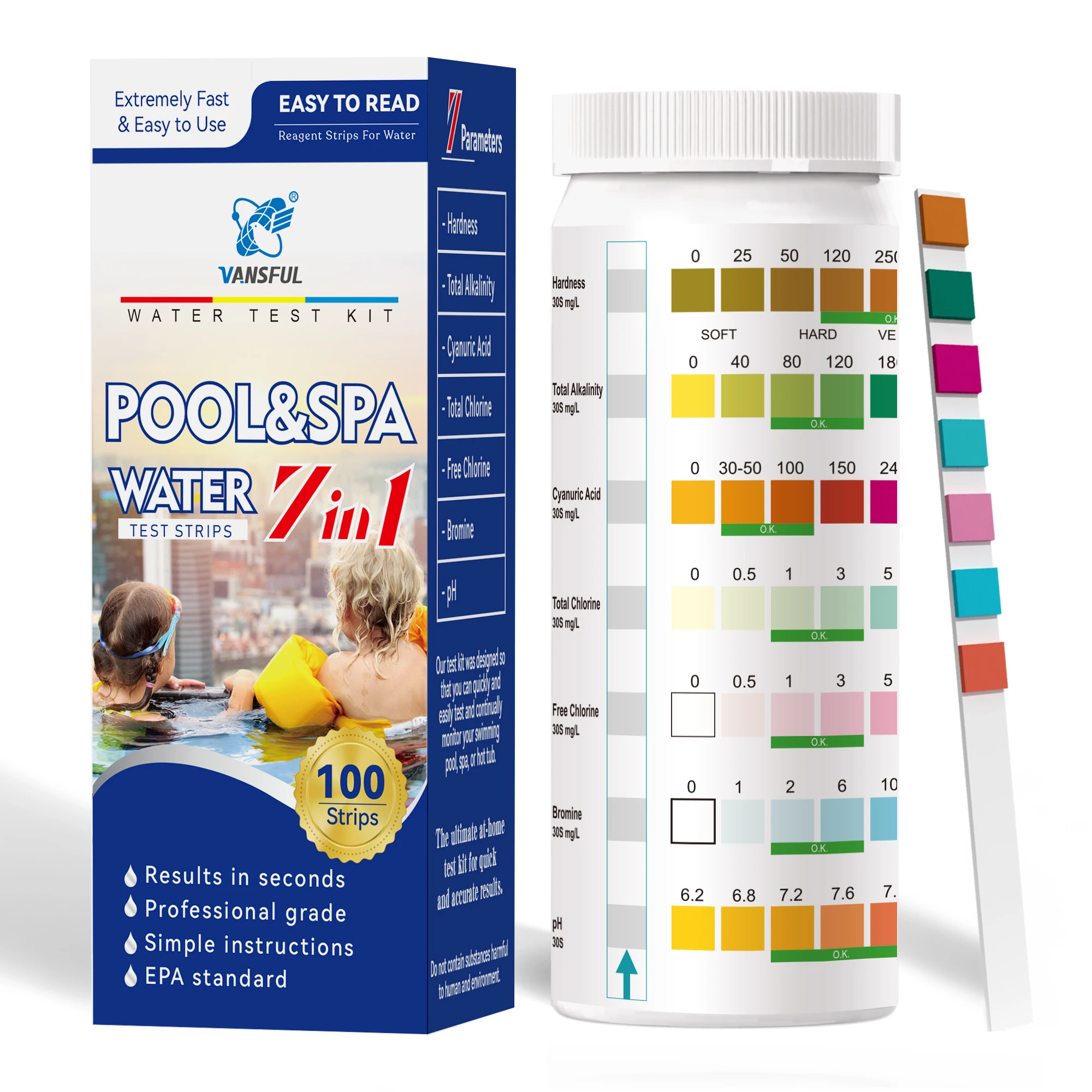 W-7 swimming pool total free chlorine Total chlorine pool water test strips