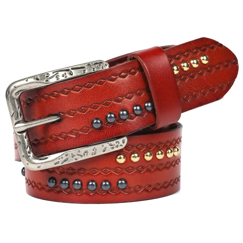 Latest Custom Embossed Leather Studded Belt mens belts genuine leather luxury Genuine leather belts from Pakistan