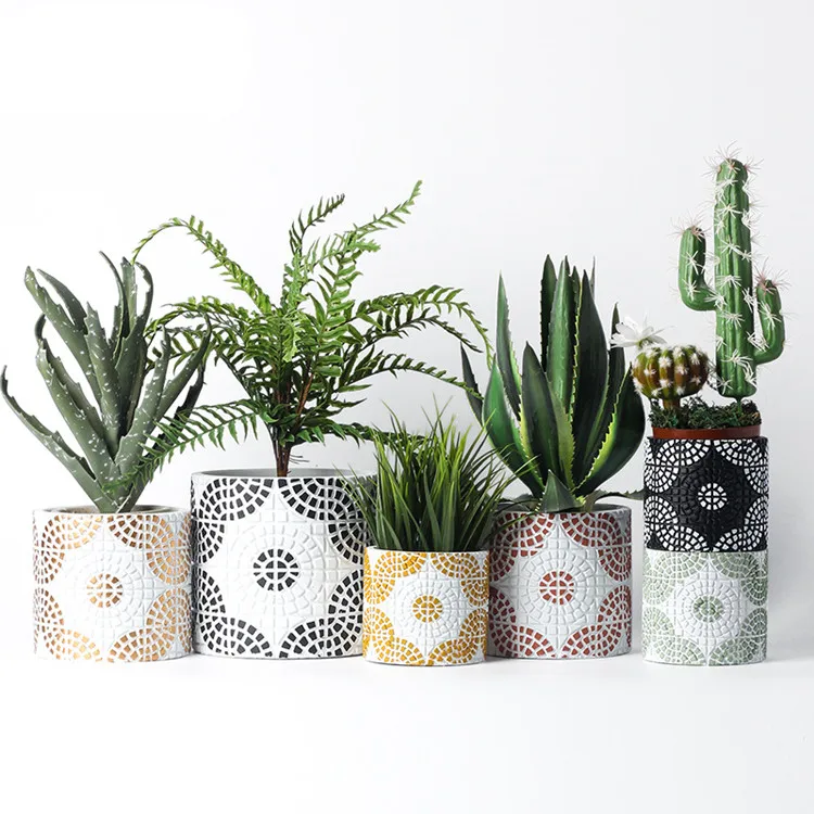 Скандинавские бетонные клумбы для цветов, матовые, модные, простые, для помещений, бонсай, мясистые, геометрические рельефы с лотком