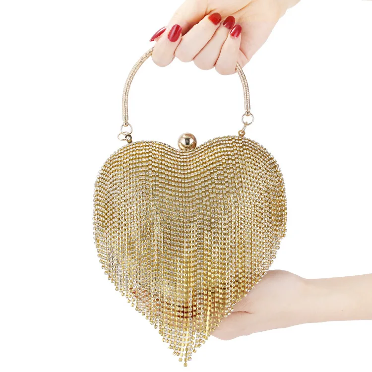 2020 Rhinestone Crown Box Clutch Evening Luxury Bags Party Prom Women's heart shape tassels Bling Glitter Purse