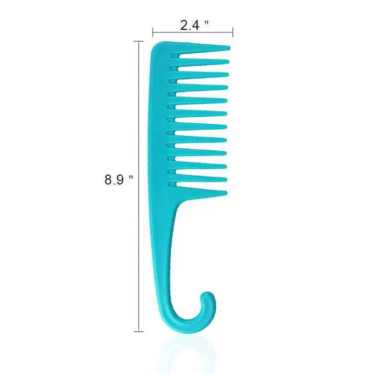 Manufacturer Salon Plastic Anti-Static Shampoo Hair Comb Custom Logo Wide Teeth Shower Detangling Barber Lice Comb with Hook