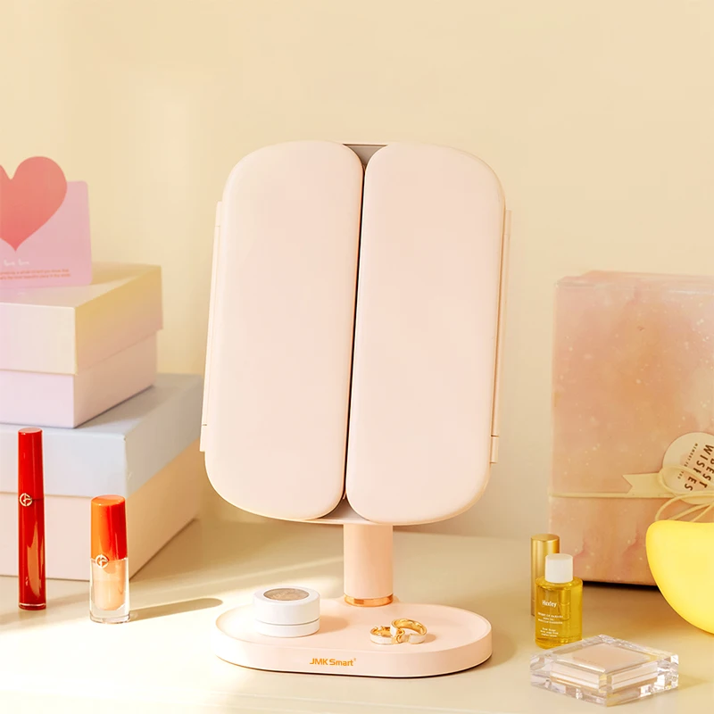 Trifold Makeup Mirror Rechargeable 5000mAh Battery Led Touch Switch Smart Cosmetic Mirrors With Led Lights Miroir De Maquillage