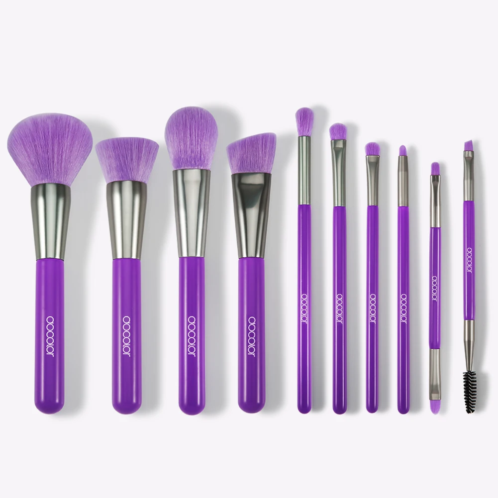 Docolor 10pcs neon purple Professional Makeup Brushes set with cheap price N-1002