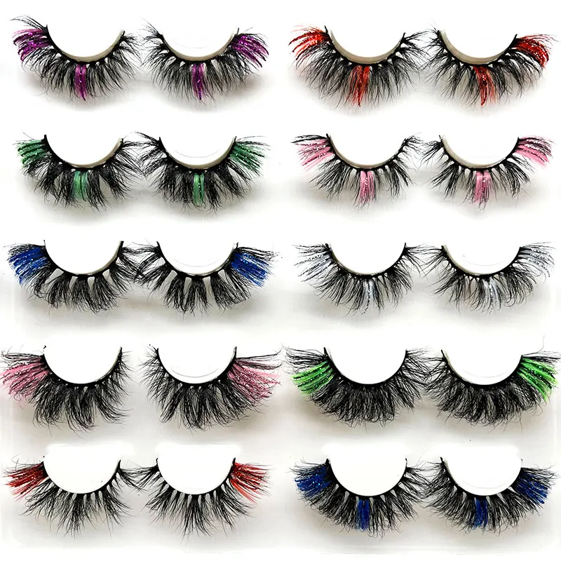 Wholesale 3D 5D Fluffy 15 20 25 mm Color Glitter Strip Real Mink Lashes