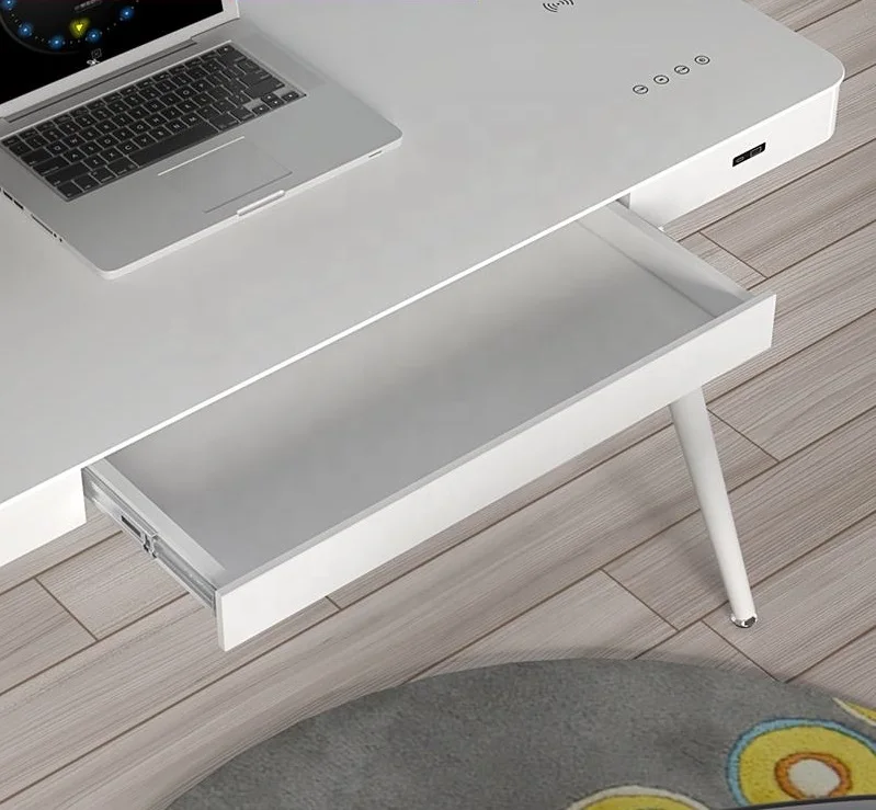 High Quality Modern Office computer table tempered glass computer desk wireless charger