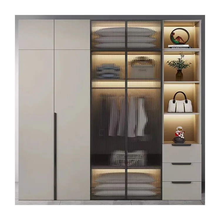 Customized aluminium frame made light wardrobe overall storage cloakroom  of half glass assembly for bedroom