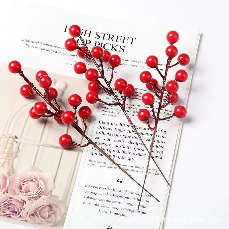 12 Red Berry Fruits Holly Decorations Fortunate Christmas & Halloween Wholesale Simulated Fruit for Home Party & Wedding Use
