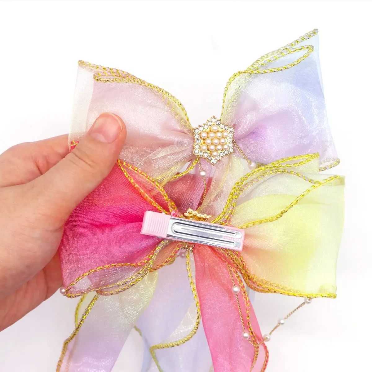 Большой тюль, атласный бант для волос