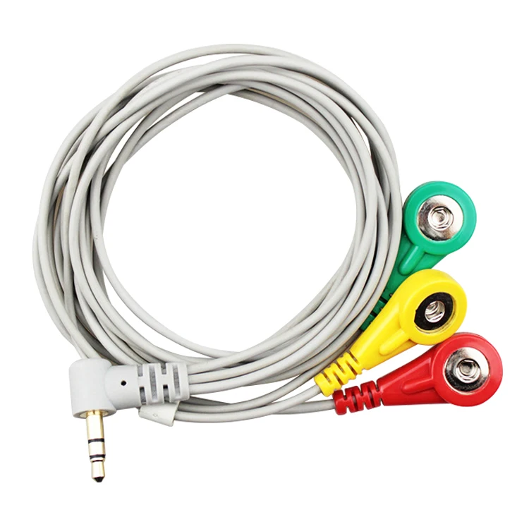 Custom 3.5mm Audio Jack Right Angle Plug 1 2 3 Lead Snap Button Medical Ecg Electrode Adapter Cable