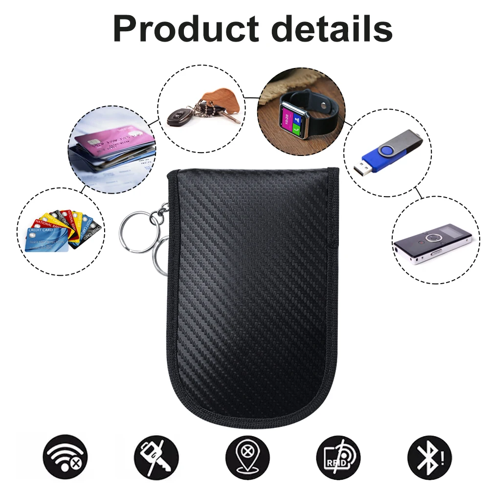 RFID Carbon Fiber Faraday Key Fob, Car Key Signal Blocking Faraday Bags, Car Security Protection Key Faraday Pouch