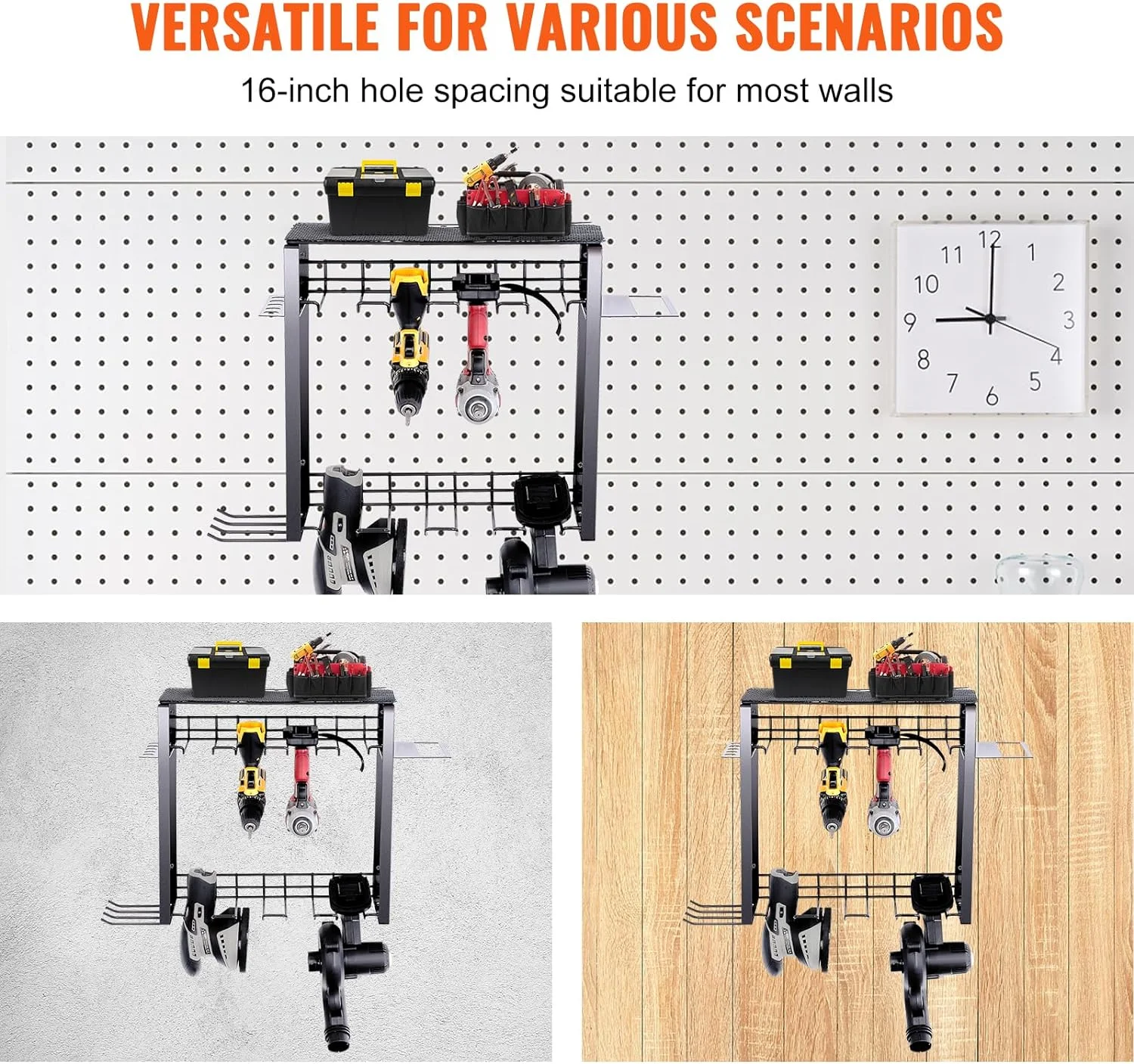 8 Slot 3 Tier Wall Mount Battery Charging Station Storage Rack Multifunctional Garage Organization Screwdriver Pliers Heavy Duty