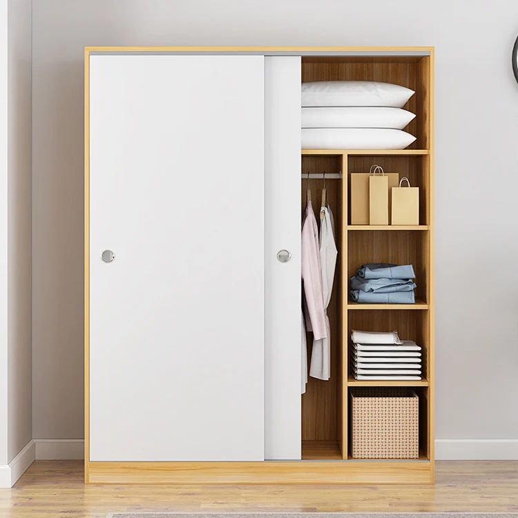 New Design Wooden Sliding Door Wardrobe Simple Modern Panel Wardrobe Storage Cabinet