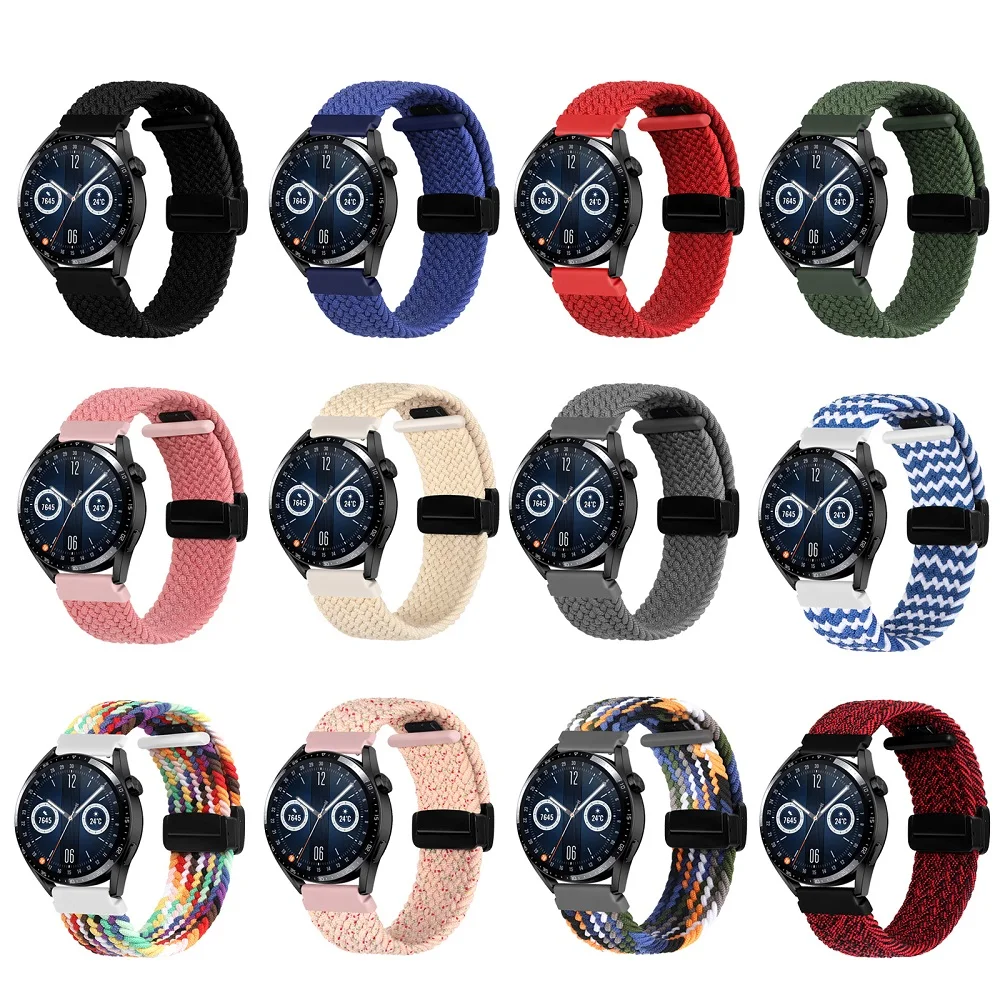 20/22mm Magnetic Nylon Watch Strap For Samsung watch 4/5 Folding Buckle Braided Strap For Huawei gt3 Magnetic Braided Watchband