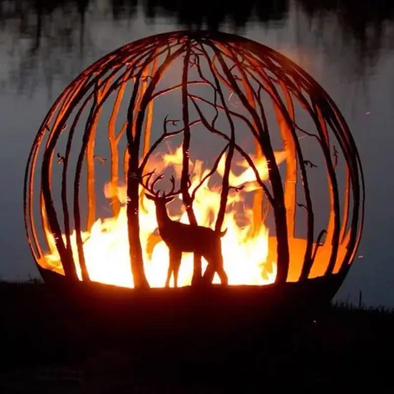 Wholesale outdoor standing rust fire pit half ball fire sphere for decoration