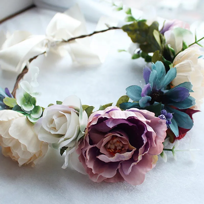 
Spring Flower Girl Hair Wreath Wedding Flower Crown, Floral Halo Bohemian Headbands Wreath Women Bridal 4500A 