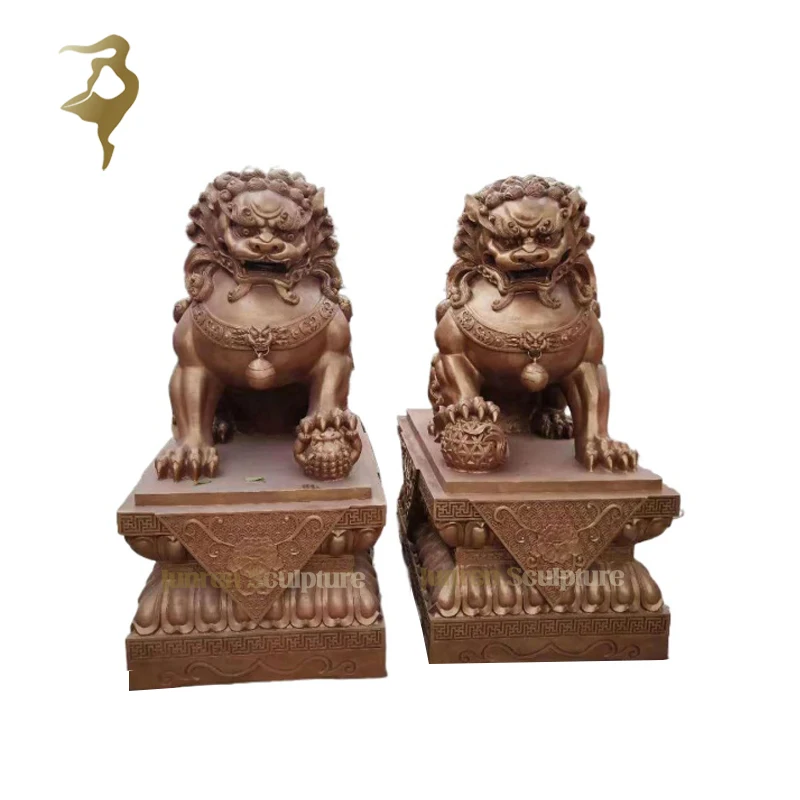 Outdoor Garden Home Decoration Copper Art Metal Craft Large Chinese Lion Sculpture Bronze Foo Dog Statue