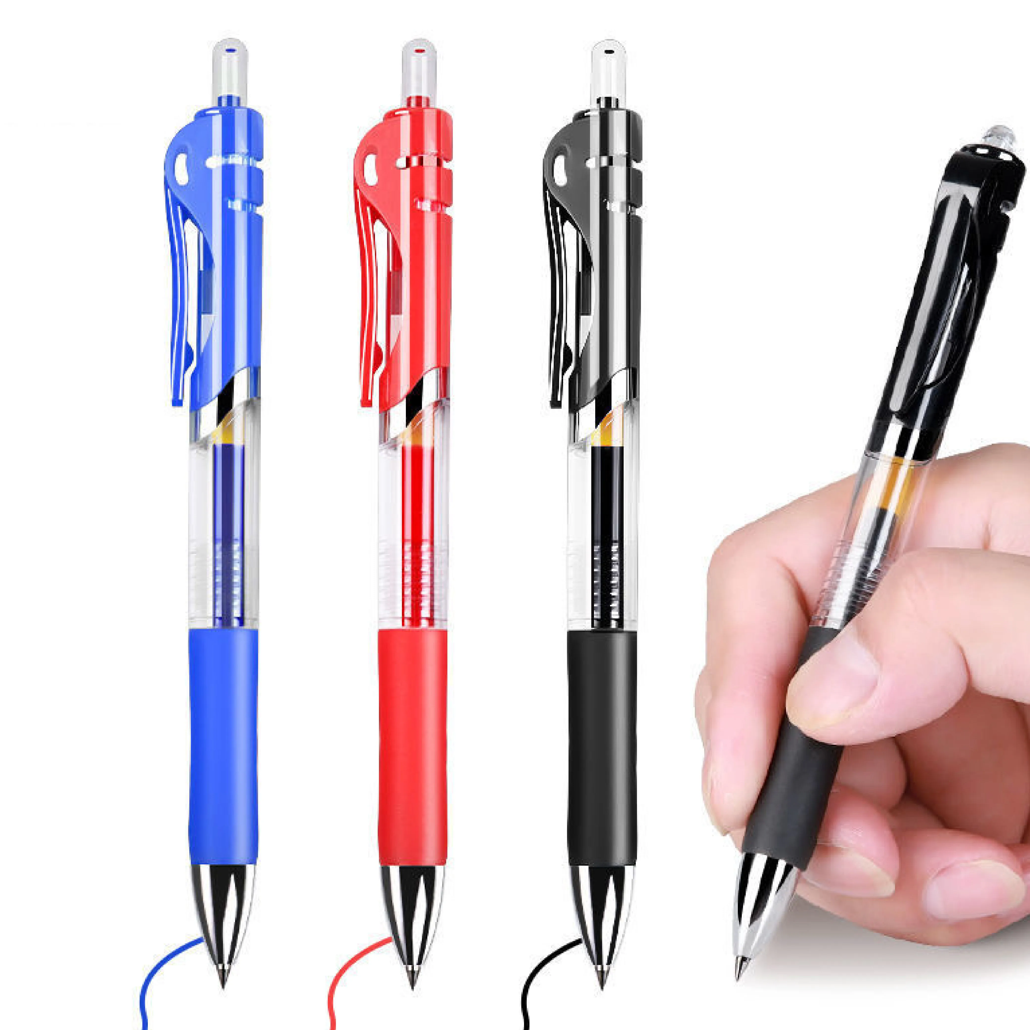 Hot Sell Advertising black red blue Press Action plastic press Stylus pens Office school business Use gel ink Pen