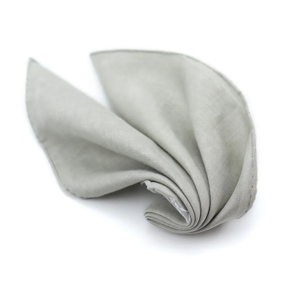 
Custom Logo Embroidered Plain Machine Hemming Handkerchief Solid Color 100% Linen Mirage Gray Hand Made Pocket Square 