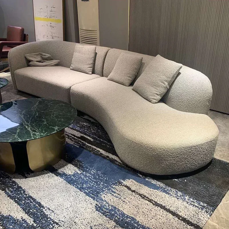 Modern grey velvet sectional couch sofa waiting for reception living room furniture 3 seater sofa sets shape curved boucle sofa