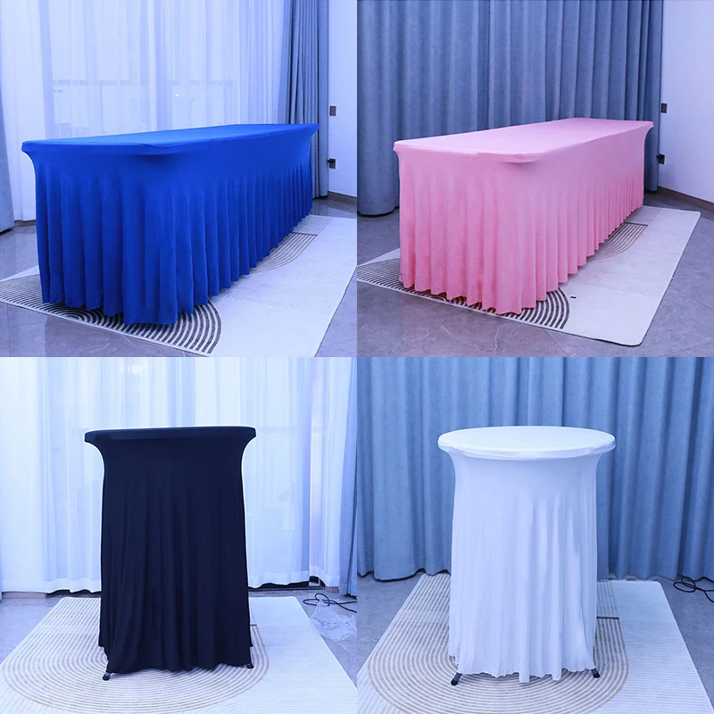 Wholesale Solid Color Elastic Stretch Tablecloth Outdoor Ruffled Wedding Party Table Skirt