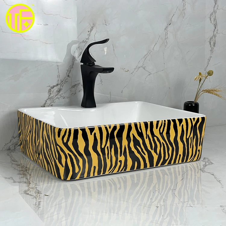 Уфу прямоугольник желтый Зебра желтый пьедестал раковина умывальник желтый умывальник столешница керамическая художественная желтая раковина