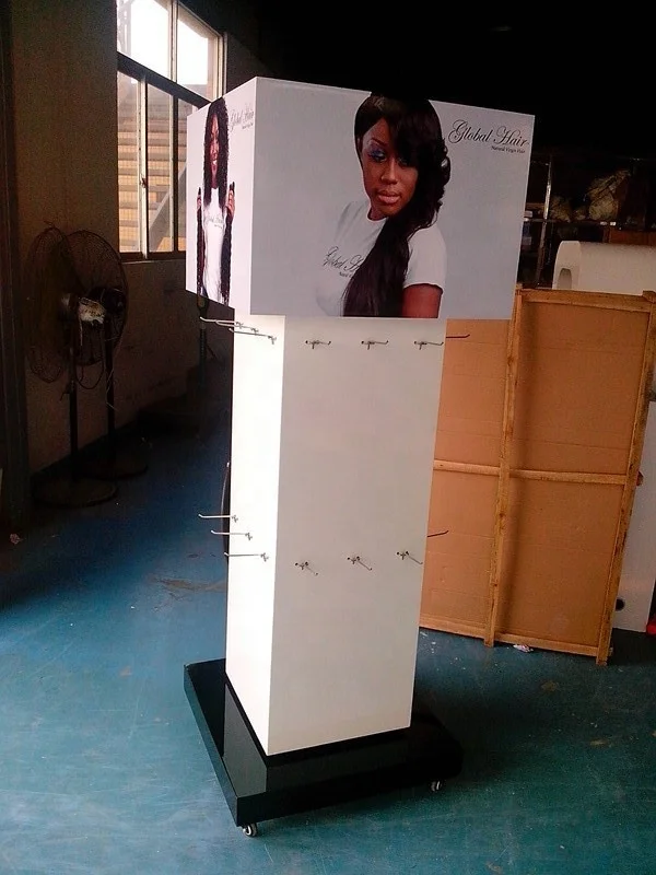 Custom store free standing wooden Wig hair accessories  extension display shelf Beauty stand rack