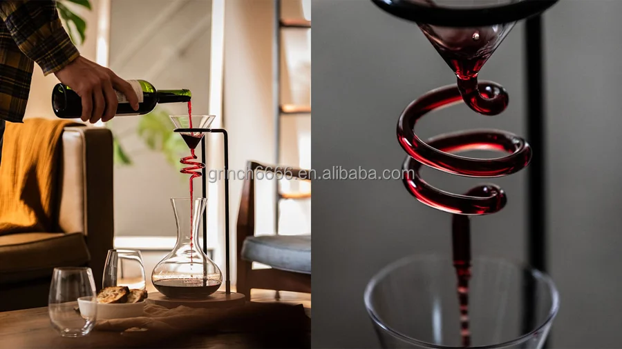 Helical Wine Decanter Set Art Series Spiral Decanter and Aerator Set Glass Wine Carafe Bar Cart Accessories