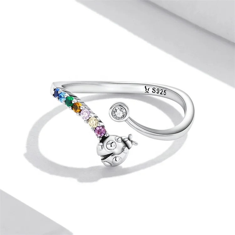 Youchuang new ladybird color zircon open casual ring adjustable fashion jewelry kids animations cute silver 925 rings for girls