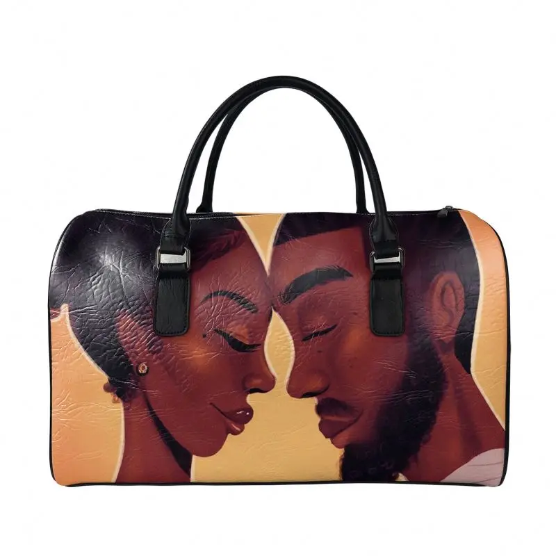 
Waterproof Fabric Luggage Travel Duffel Bags Suitcase Cases Overnight Afro Girls Black Art Printed PU Leather Bag Travel 