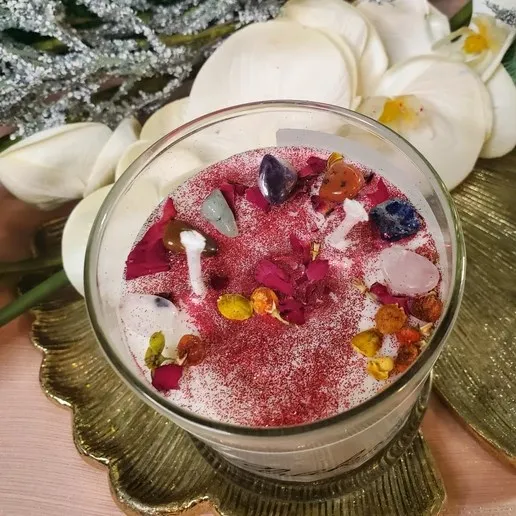 eco-friendly healing luxury scented soy intention crystal herbal candle