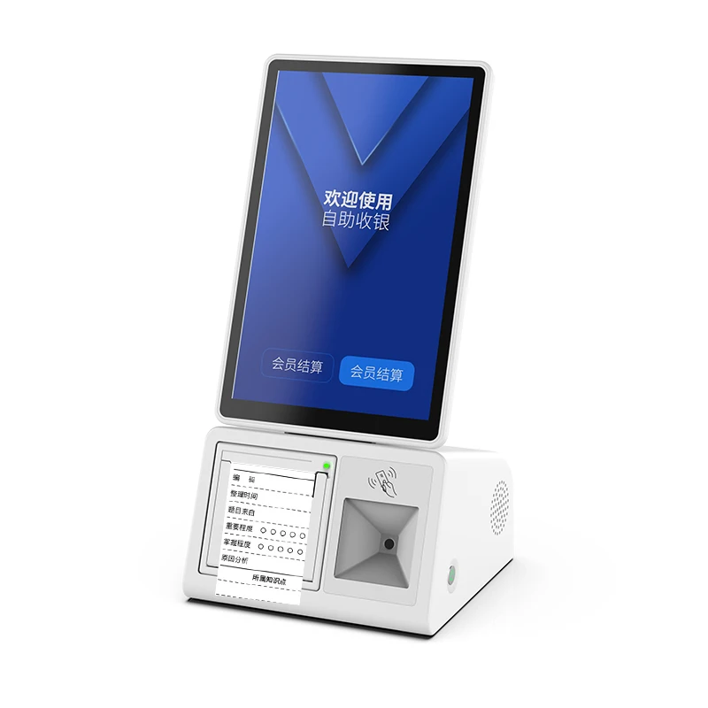 10.1 inch desktop POS touch screen kiosk payment kiosk printer 58mm with 1D 2D barcode QR code scanner and NFC reader 14443