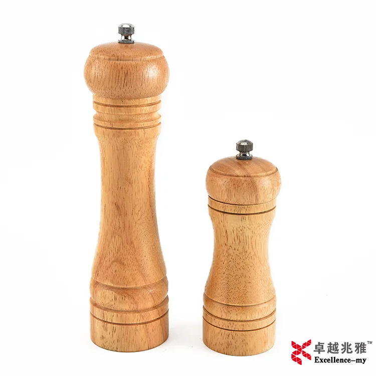 Eco Friendly Nordic Kitchen Cooking Wooden Accessories Manual Timber Herbs Chili Milling Rubber Wood Manual Salt Pepper Grinder