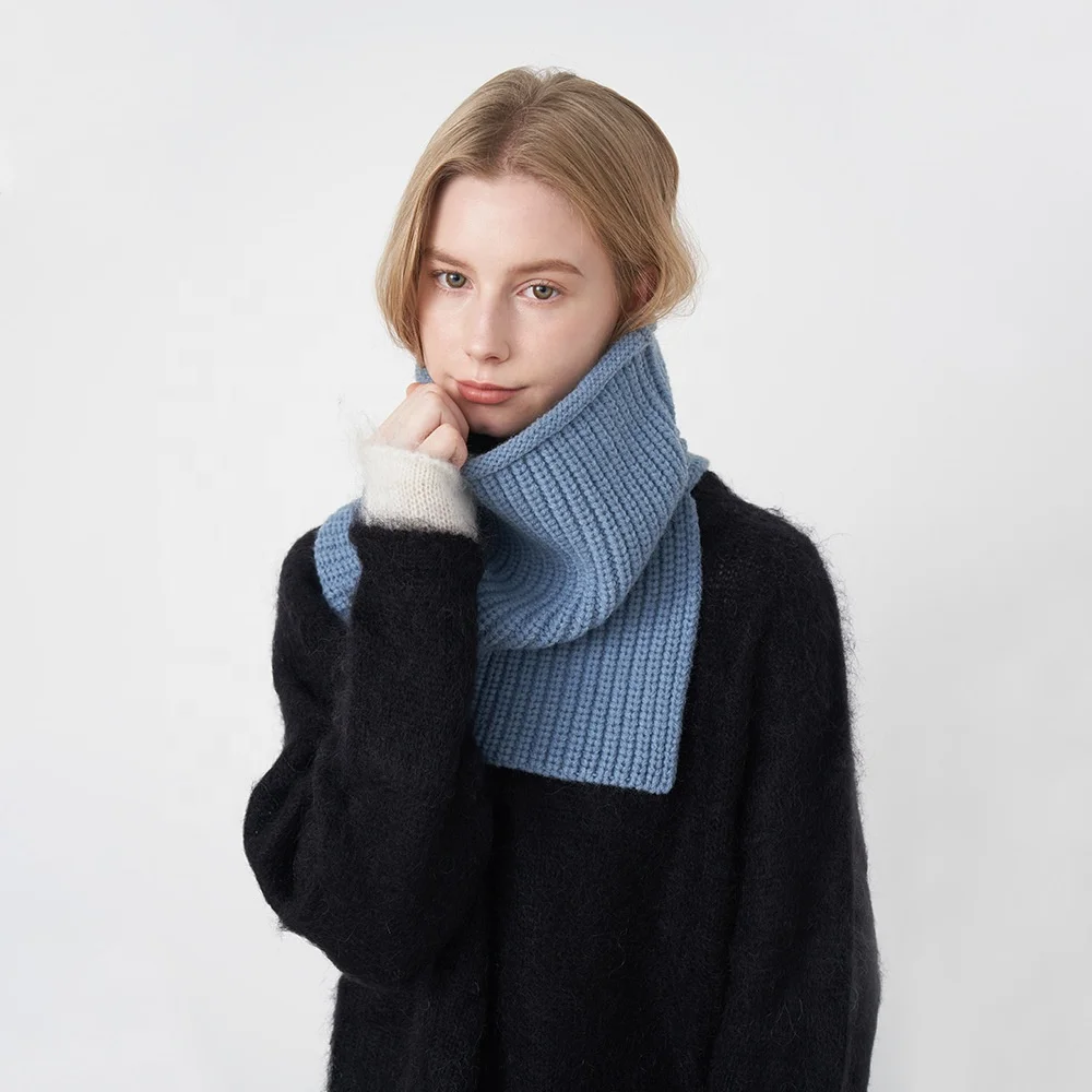 Designer model Korea knitted warm solid color collar windproof neck protection long stylish
