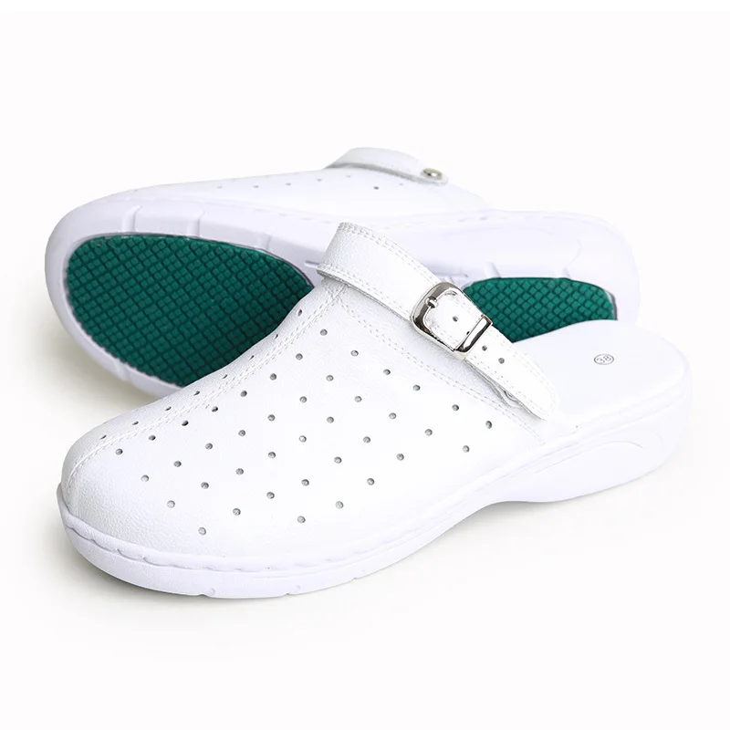 white hospital operating room medical Genuine leather soft soled nurse shoes lightweight, White non slip slipper clogs