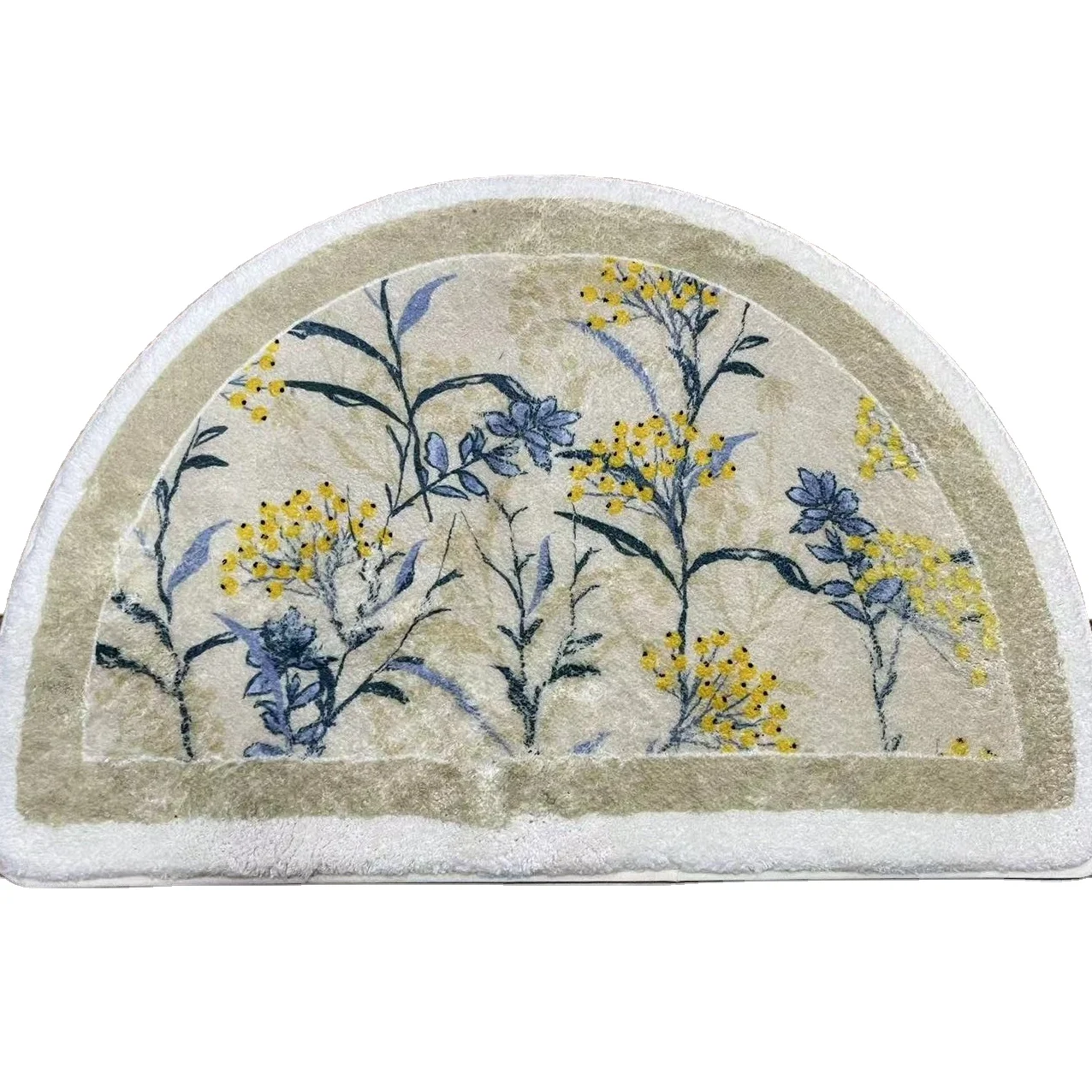 Fluffy Bath Mat Flower and Bird Bathroom Ru, Semi-Circular Soft Microfiber Rug Surface Non-Slip Machine Washable