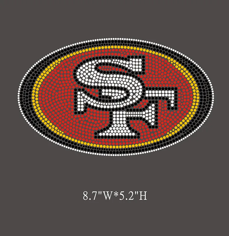 Низкий минимальный заказ Сан-Франциско 49ers Логотип горный хрусталь Переводные дизайны горячее исправление горный хрусталь Переводные мотивы горный хрусталь переводные